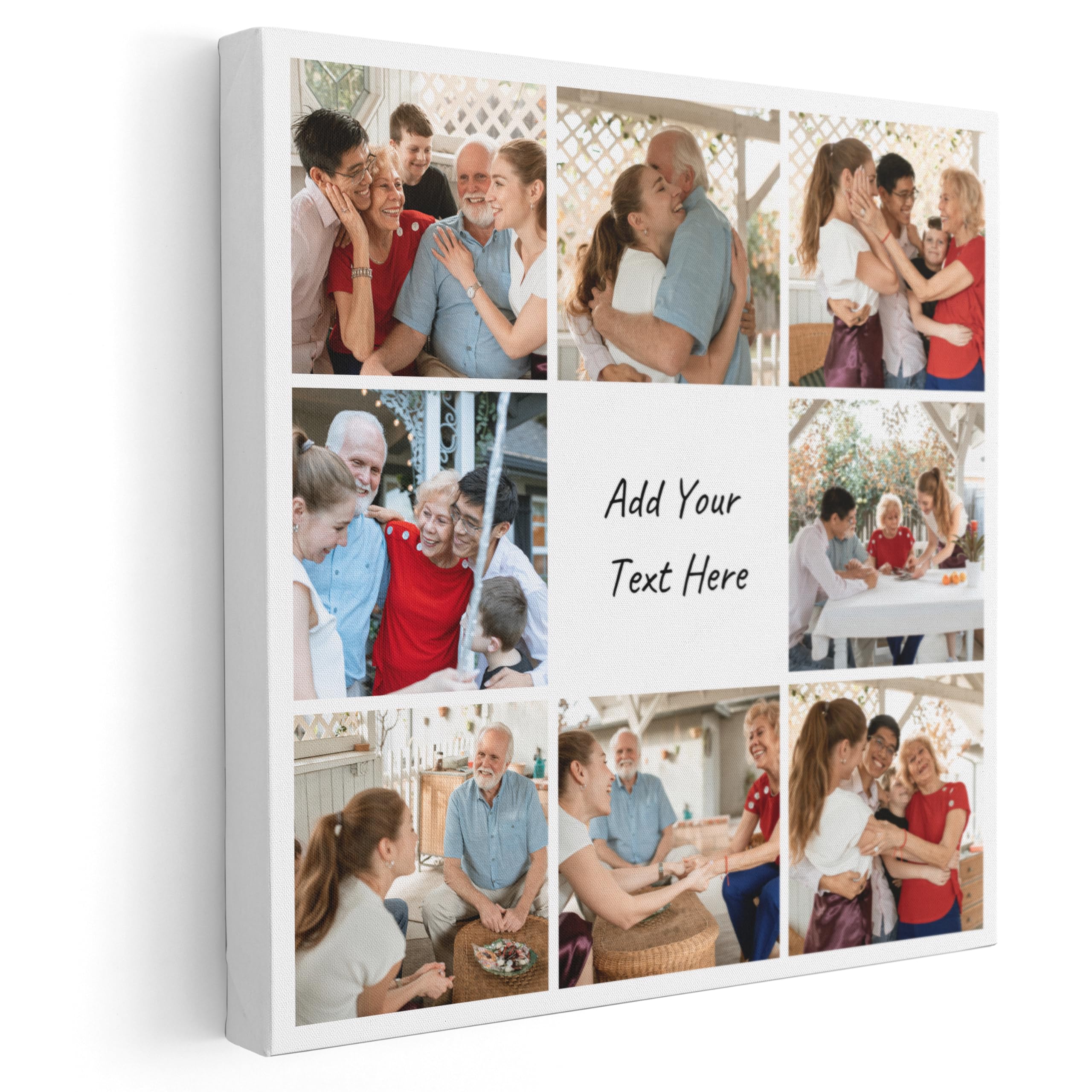 Canvas Personalised Photo Collage, 8 Image Collage Frame Prints, Add Custom Text, Choose Your Colour & Font | Personalised Canvas & Customised Photo Gifts For Birthday, Christmas & Special Occassions