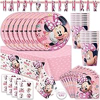 Vista 1 de Minnie Mouse Birthday Decorations Serves 16 Guests Banner, Table Cover, Plates, Napkins, Sticker Officially Licensed