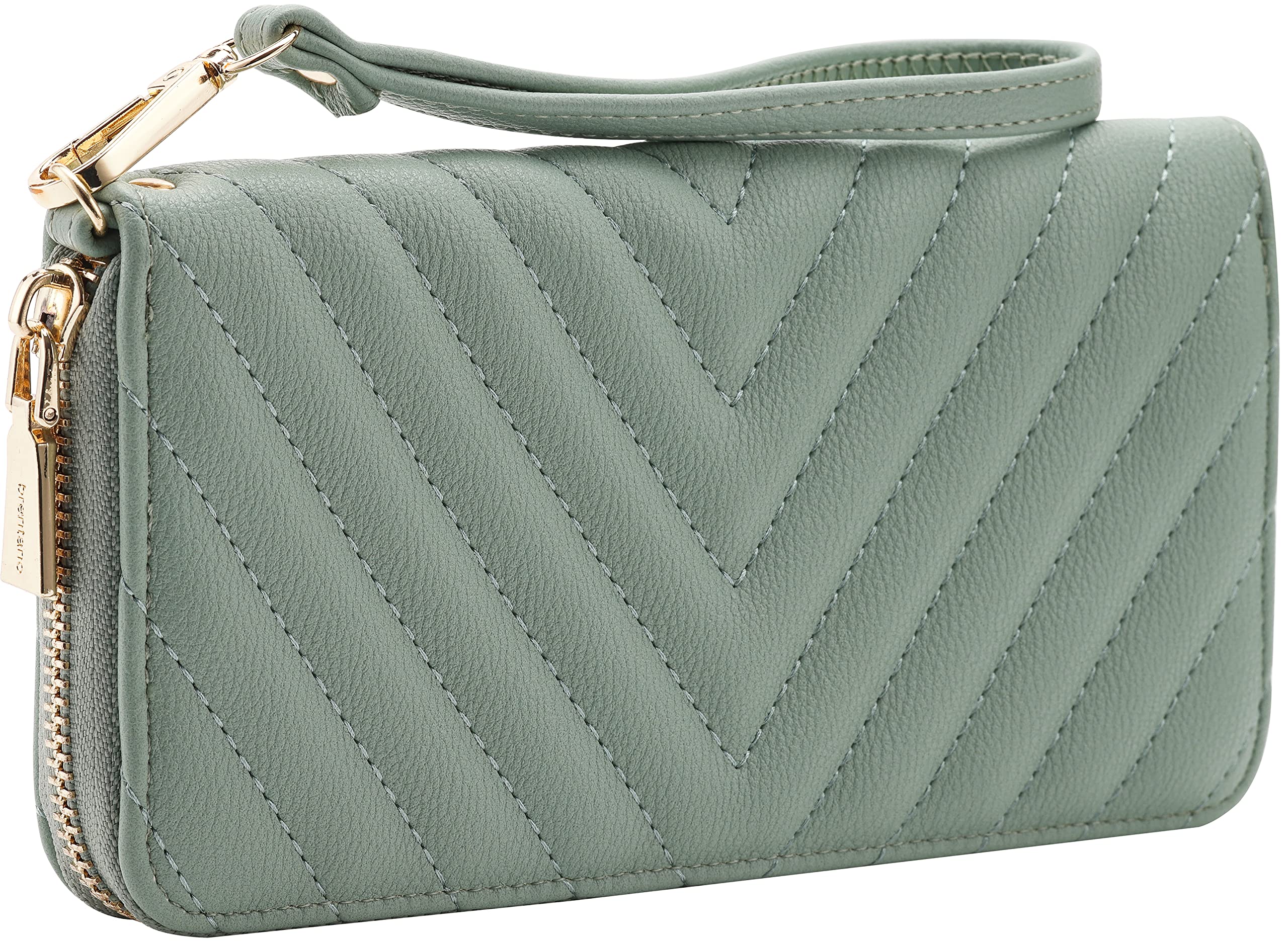 Brentano Vegan Leather Slim Single-Zipper Chevron Embroidered Wallet with Removable Wrist Strap