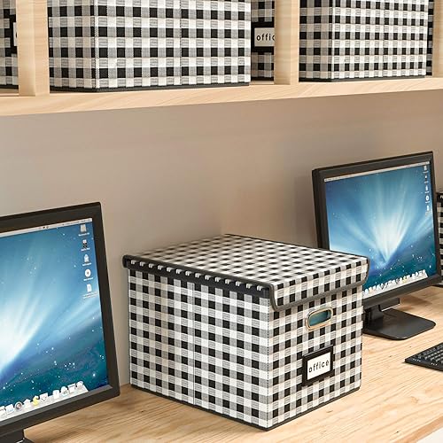 Vista 22 de Huolewa Cajas organizadoras de archivos con tapas, plegables de lino para colgar y almacenar con tobogán de plástico para oficina/decoración/hogar