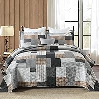 Vista 9 de PERHOM Edredones de tamaño Queen, 100% algodón, tamaño Queen, colcha de cabaña de cabaña de cabaña de cabaña, marrón, beige, verde, a cuadros