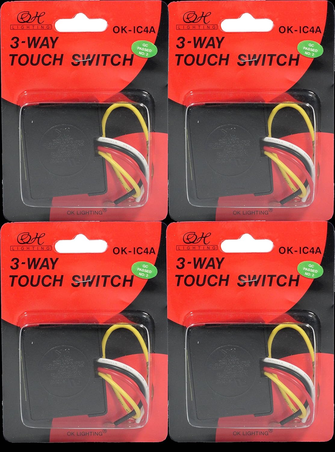 OK Lighting Touch Switch 4Pack, 3Way, Black, Manual, IP54