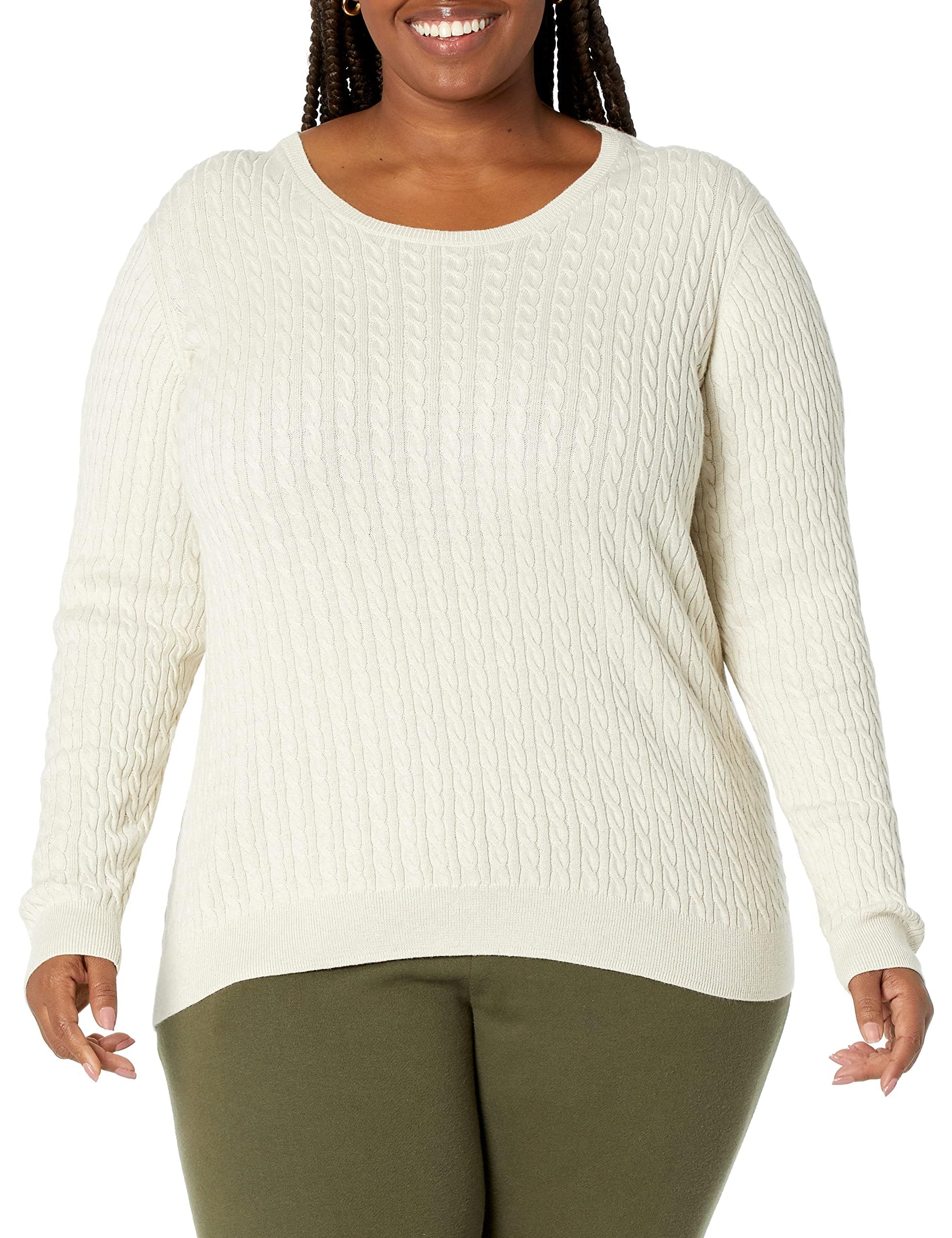 Amazon Essentials Damen Leichter Langarm-Pullover Mit Rundhalsausschnitt Mit Zopfmuster (Erhältlich In Übergröße), Haferbeige Meliert, 6XL Große Größen