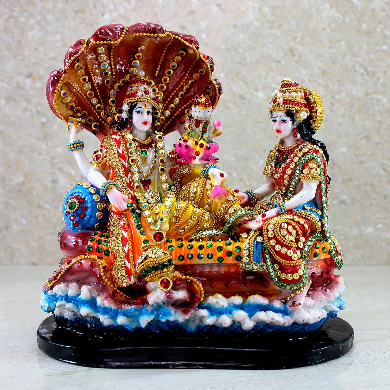 Size 10 eSplanade - Resin Lord Vishnu with Laxmi in Ksheer Sagar - Lakshmi Narayan Murti Idol Statue Sculpture - Pooja Articles - Multicolour - 10 Inches