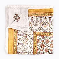 Vista 14 de Saffron Marigold Manta acolchada azul reversible, tamaño Queen, hecha a mano con bloque a mano, estampado encantado, colcha de gasa de algodón azul