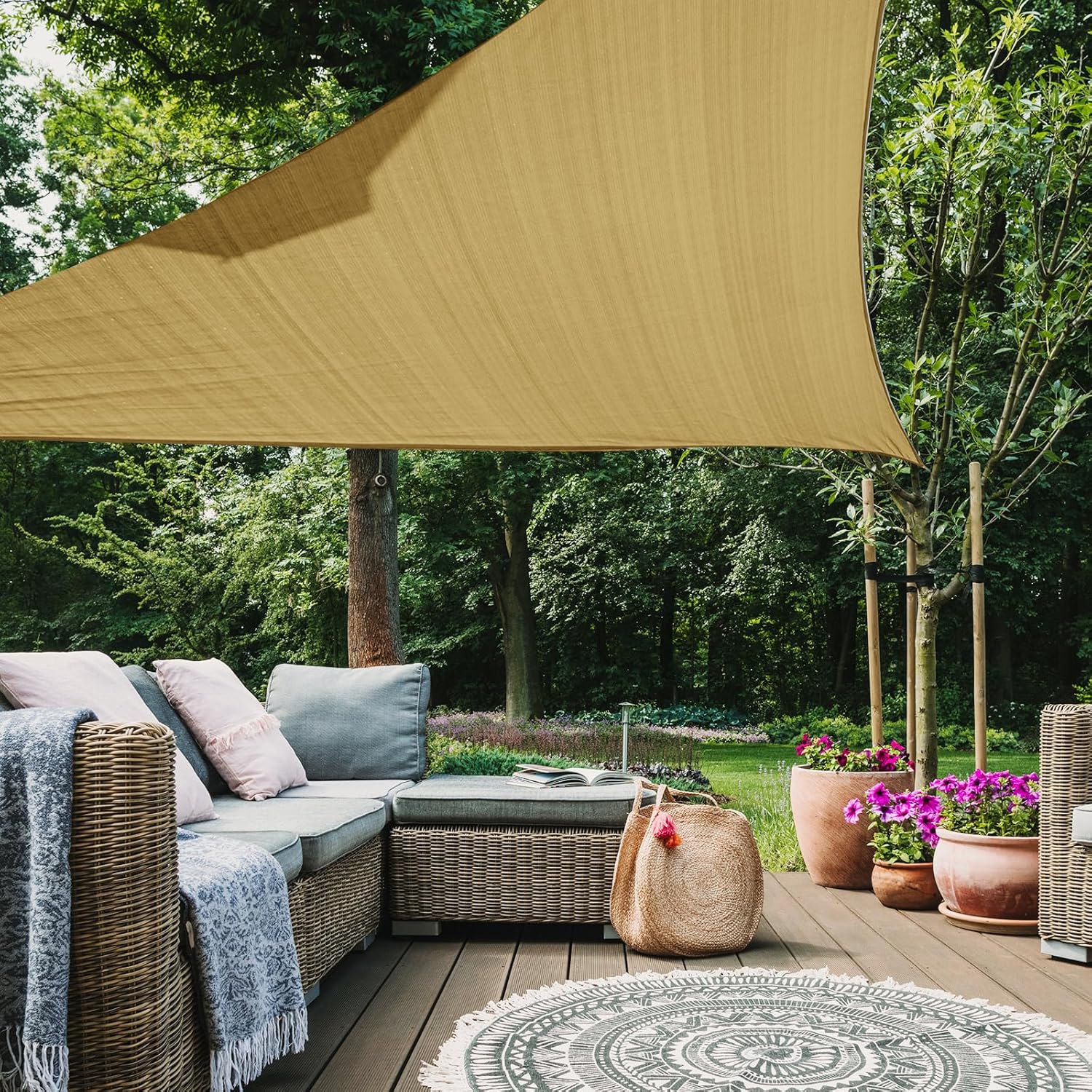 12'x12'x12' Triangle Sun Shade Sail, Permeable Shade Sails HDPE UV Block Sunshade Outdoor Patio Canopy Sun Cover for Backyard, Garden, Porch, Sand Sand 12'x12'x12'
