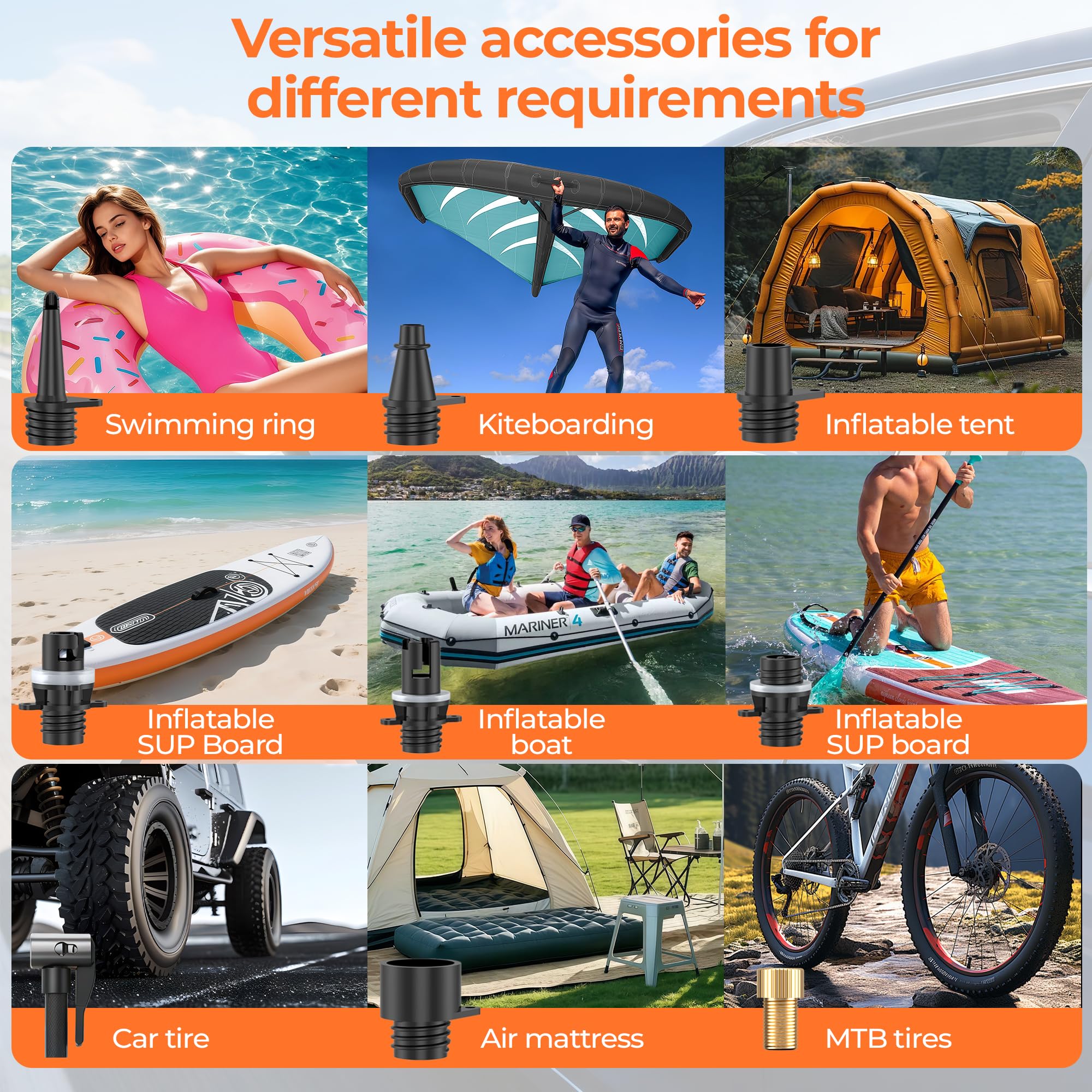 Pompe à air électrique SUP, 20 PSI SUP, pompe à pagaie rechargeable, 15600 mAh, détection automatique de la pression d'air, pompe à air d'arrêt automatique pour paddleboard, cerf-volant, tente