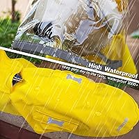 Vista 5 de Impermeable para perro con poncho con capucha, chaqueta de lluvia amarilla ajustable de alto reflejo, con agujero para correa para perros pequeños