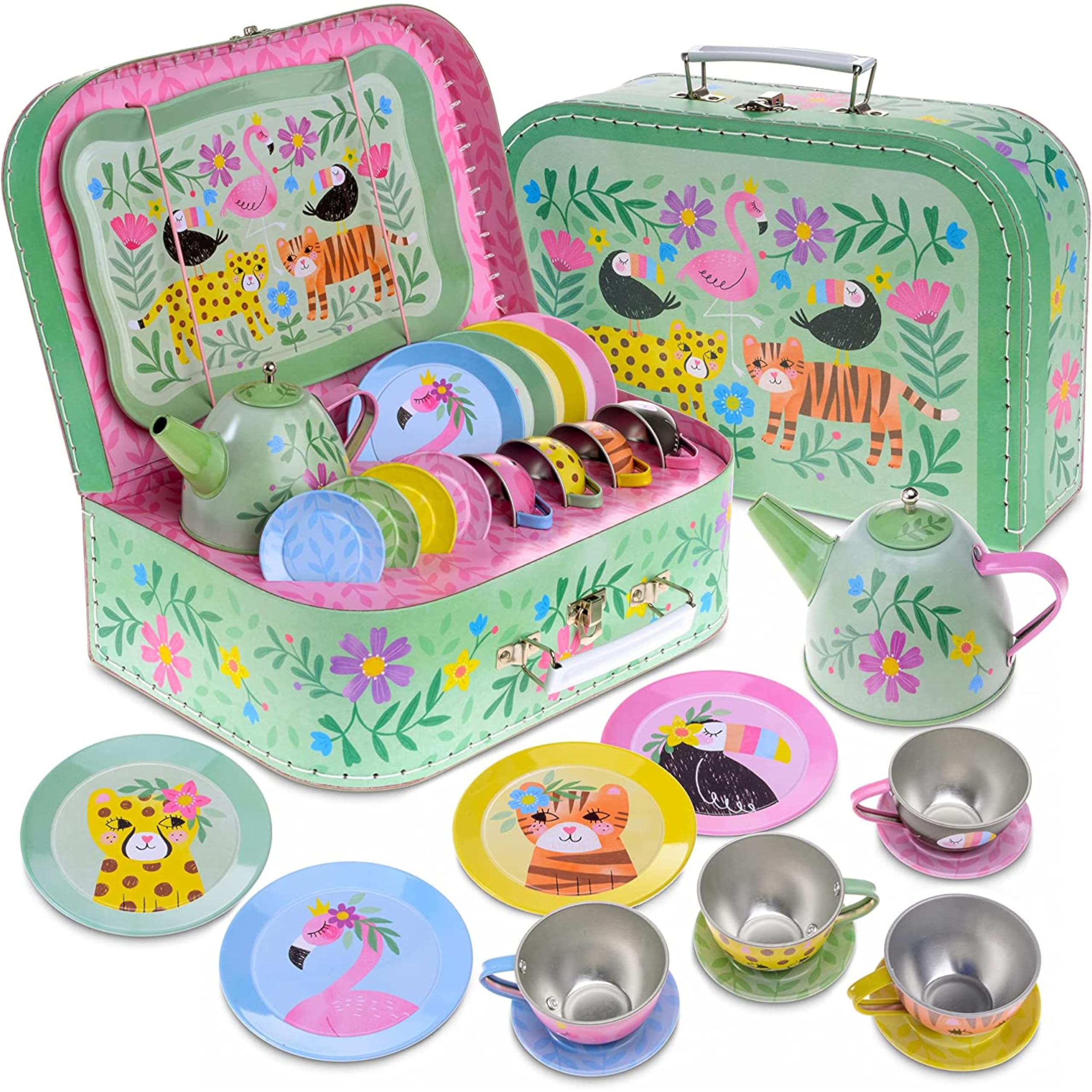Jewelkeeper - Service à Thé pour Enfants, Dînette et Son Coffret Jouet, 15 Pièces - Modèle Safari