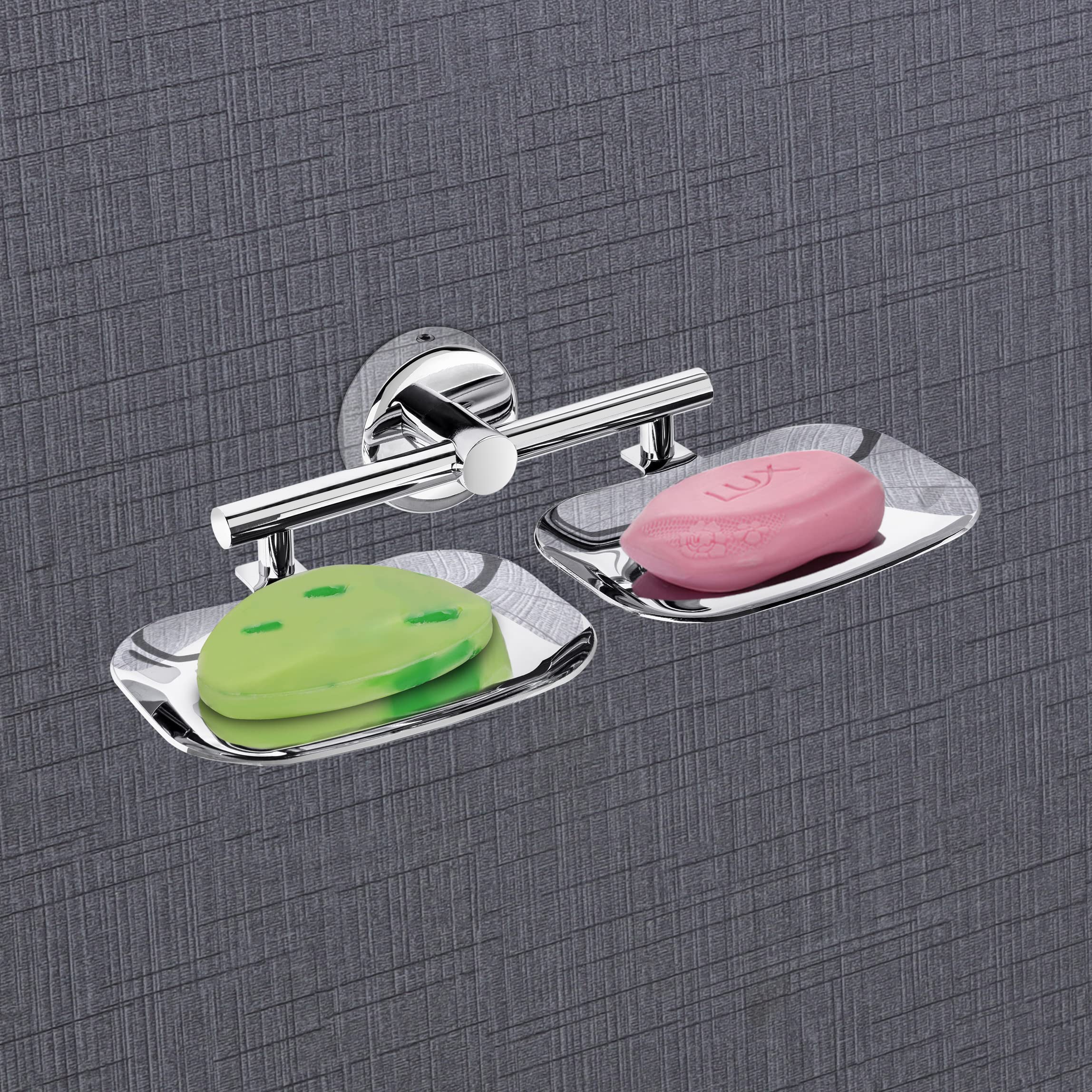 PlantexJ4 Stainless Steel Galaxy Double Soap Holder for Bathroom/Soap Dish/Bathroom Soap Stand/Bathroom Accessories (Chrome)