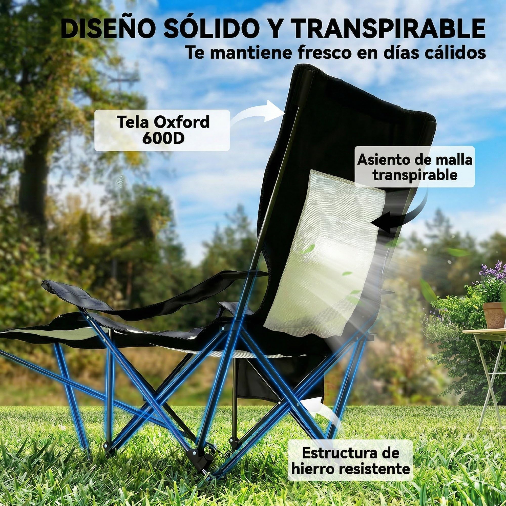 Outsunny Conjunto de 2 Sillas Plegables Camping Tumbonas Camping Portátiles con Respaldo Ajustable 4 Niveles Reposapiés Desmontable Reposacabezas Portavasos Bolsillo Lateral Bolsa Carga 120 kg Negro