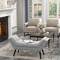 Vista 16 de Andeworld Banco de cama tapizado copetudo, taburete otomano de entrada, banco otomano de dos plazas (gris oscuro)