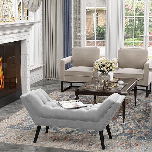 Miniatura 7 de Andeworld Banco Otomano de Tela Capitonada para Cama con Reposapiés de Tela para Dormitorio - Gris Grande Gris,Gris oscuro,Azul Grande,Pequeño Gris