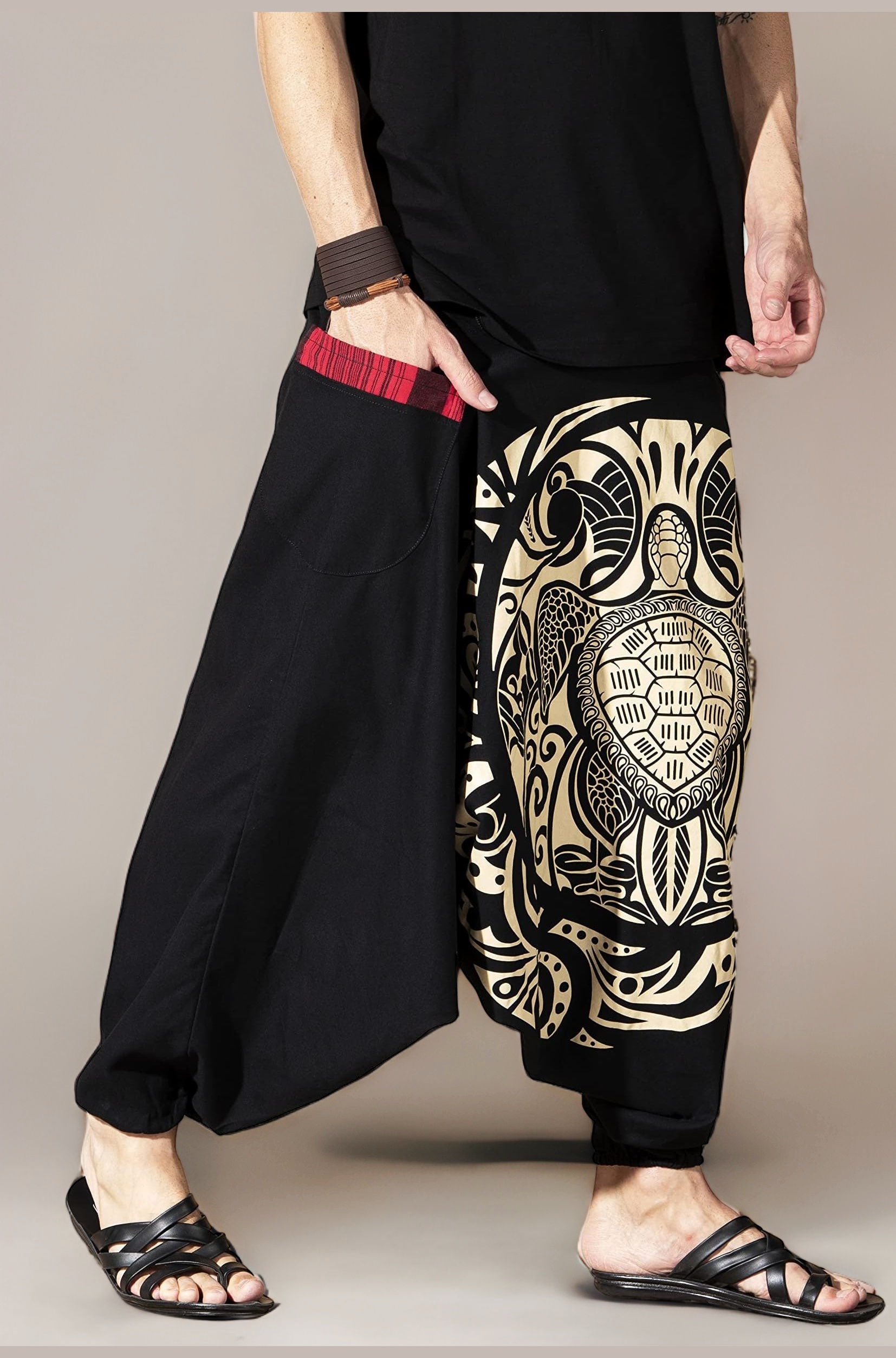 The Veshti Company Printed Harem Pants for Men's Cotton Hippie Style Baggy Boho Yoga Pajama Pant with Pocket