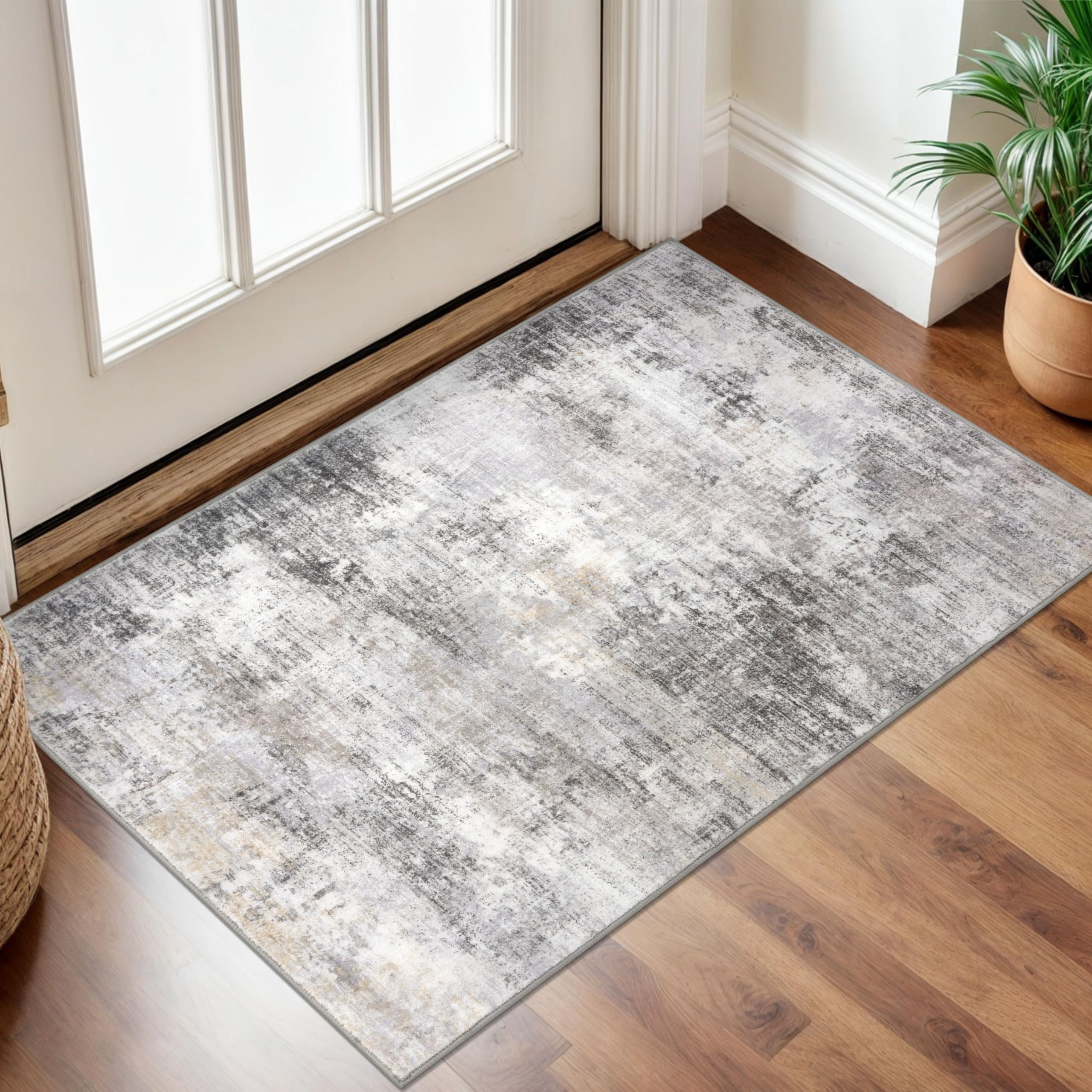 IOHOUZE Small Abstract Area Rug 2x3 Ft Entryway Rugs Washable Door Mat Indoor Entrance, Rubber Backed Throw Rugs, Printed Faux Wool Non Slip Floor