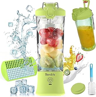 BlendLife Ultra Waterproof Portable Blender For Juices, Shakes, Smoothies. Pulse Mode Feature, LED Lights, 230W, 4000mah Battery. Sipper & Carry Handle, Convertible Jar 600ml - Lemon (1-Year Warranty)