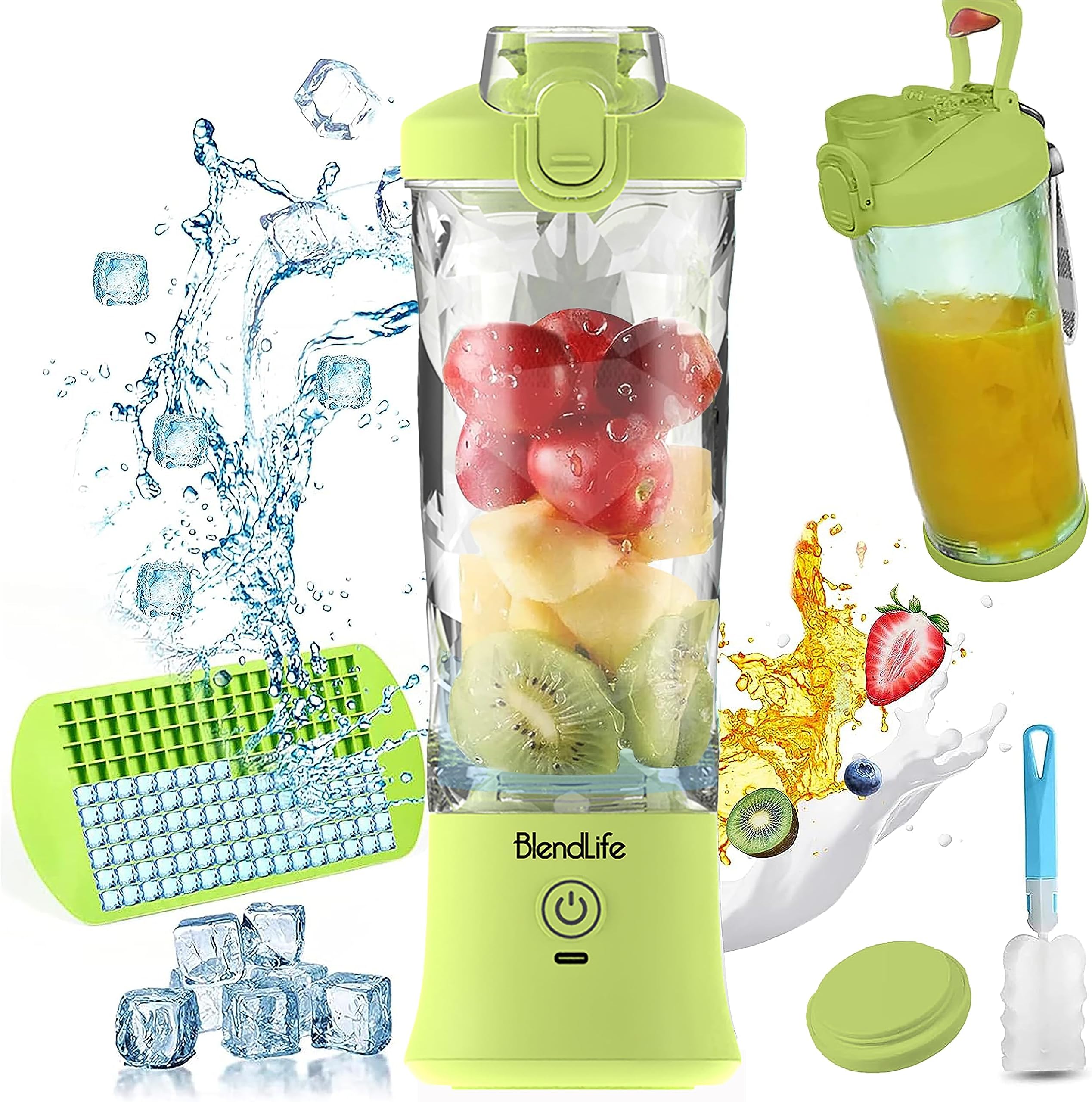 BlendLifeUltra Waterproof Portable Blender For Juices, Shakes, Smoothies. Pulse Mode Feature, LED Lights, 230W, 4000mah Battery. Sipper & Carry Handle, Convertible Jar 600ml - Lemon (1-Year Warranty)