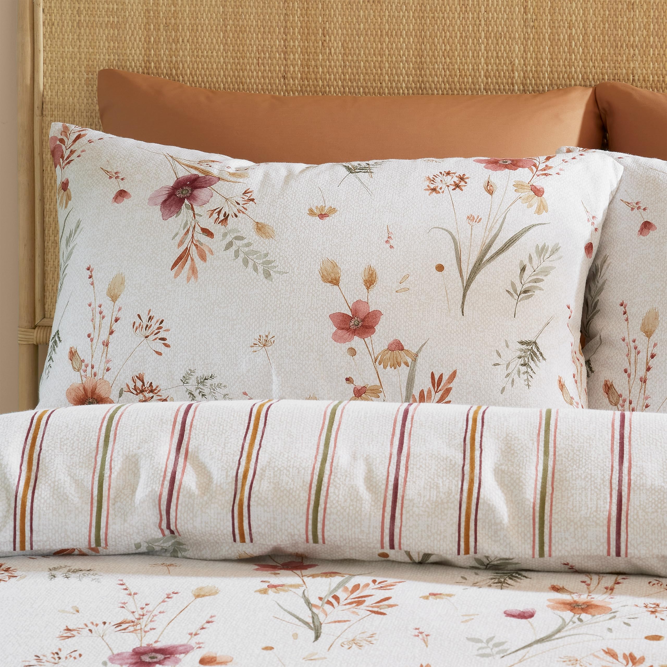 Catherine Lansfield Set Copripiumino Matrimoniale Cotone Spazzolato | Reversibile Fiori Raccolti Su Naturale