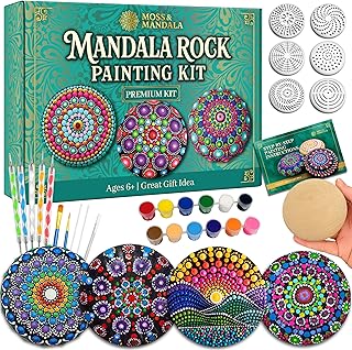 Mandala Rock Painting Kit – Mandala Dotting Tools Set - 5 Large Wooden R...