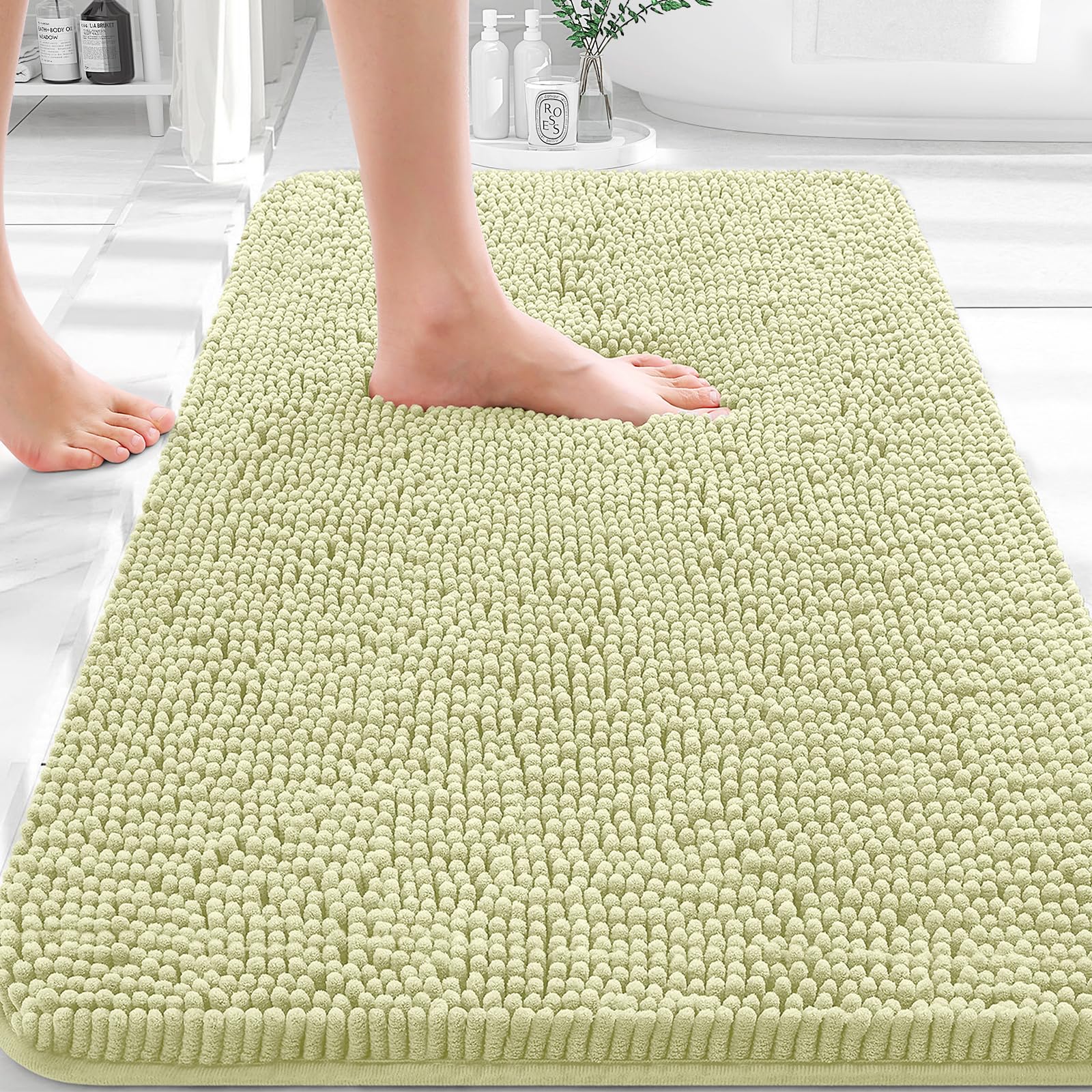 OLANLY Bathroom Rugs 36x24, Extra Soft Absorbent Chenille Bath Rugs | Vanilla, Quick-Drying Rubber Backing, Machine Washable Bath Mat for Bathroom Floor, Tub and Shower, Home Decor Accessories