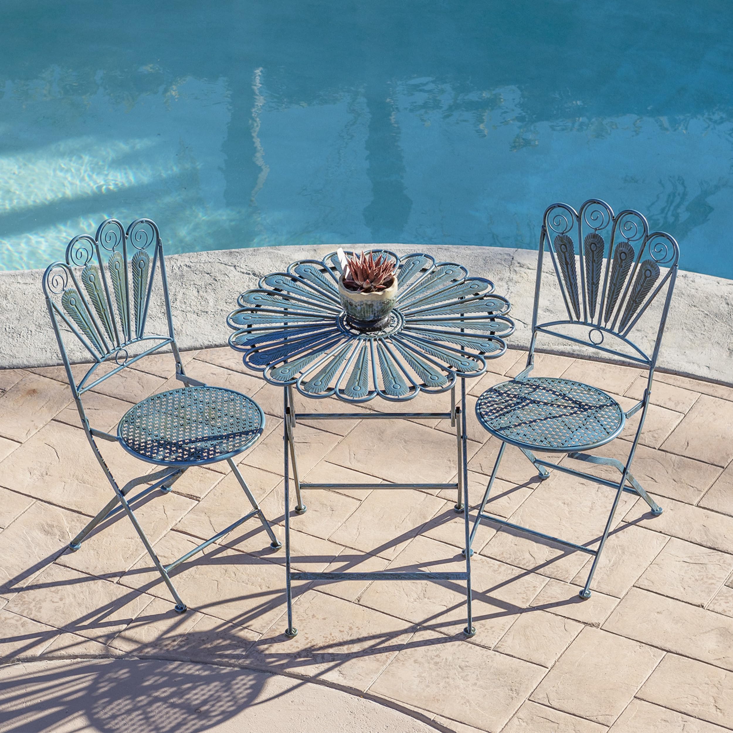 Alpine Corporation Peacok Bistro Set Ensemble bistrot, Métal, Bleu Clair, 75 cm Tall