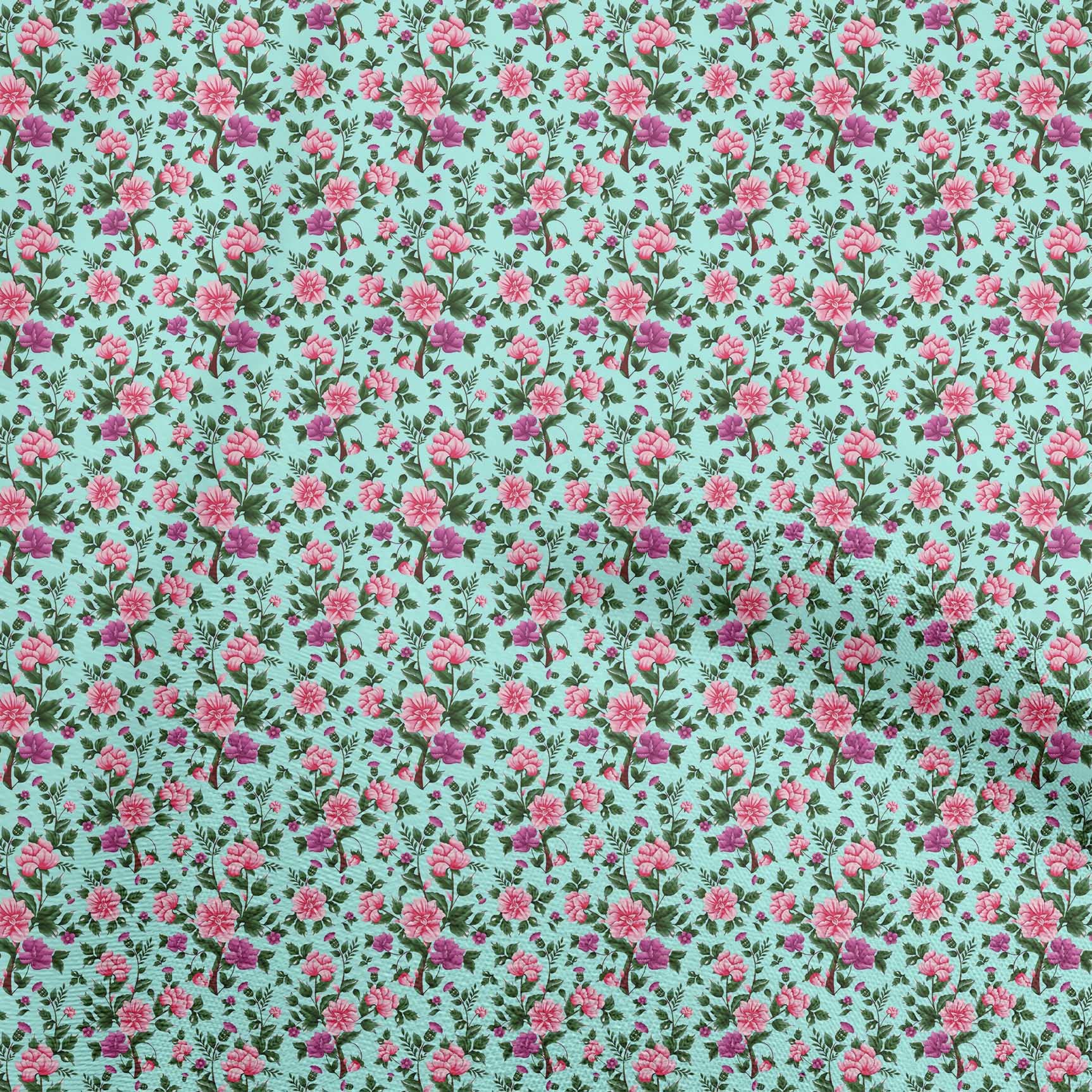 oneOone Cotton Flex Arctic Blue Fabric Florals Sewing Craft Projects Fabric Prints by Yard 40 Inch Wide