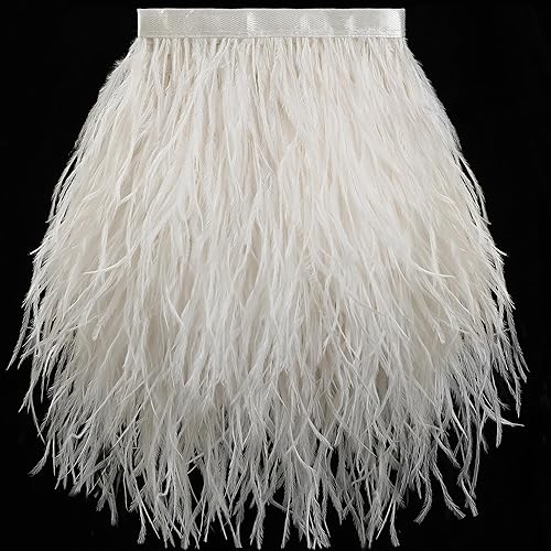 Soarer Ribete de plumas de avestruz blanco, 2 yardas de 5 a 7 pulgadas, para manualidades, costura, boda, fiesta en casa de Navidad (blanco hueso)