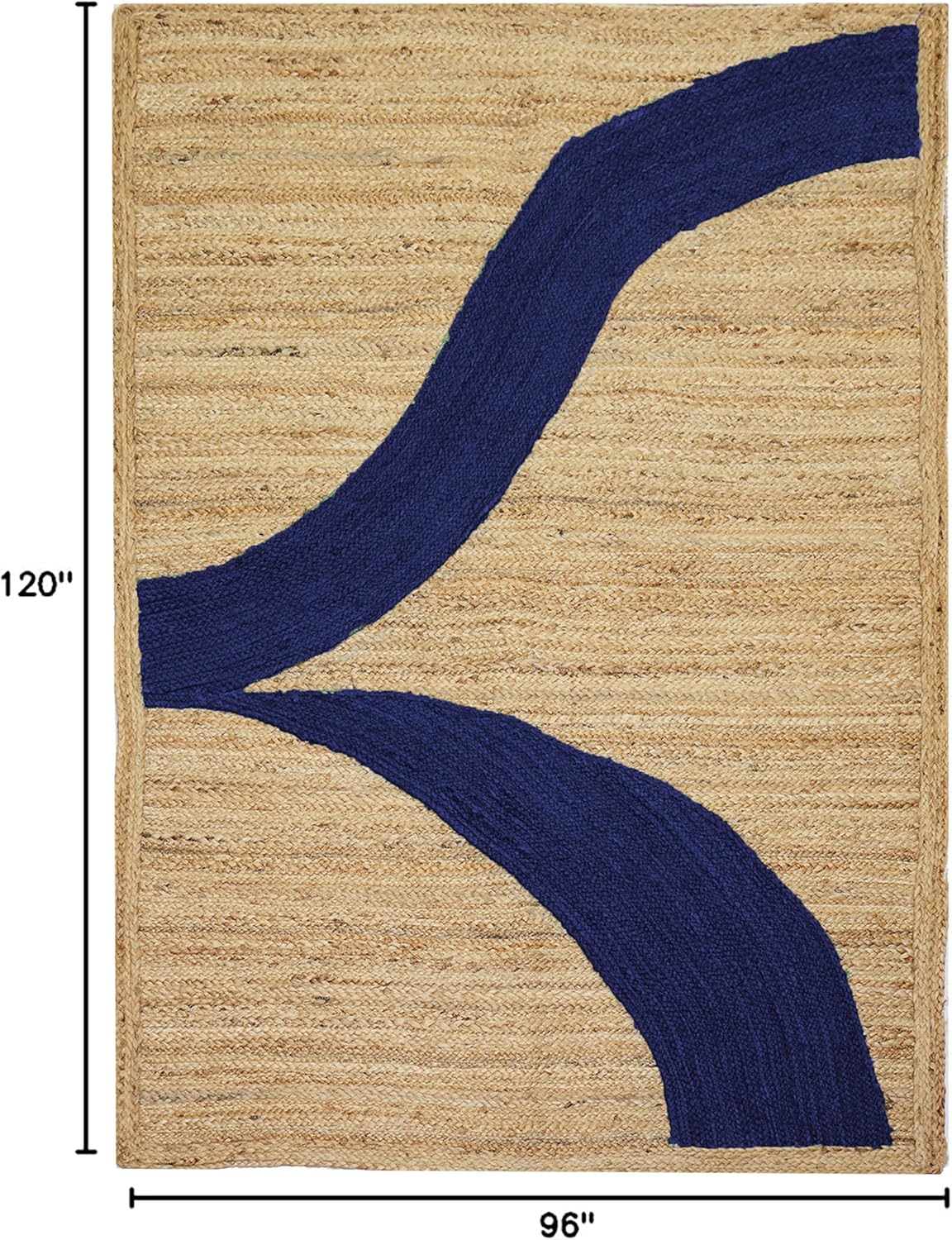 Hand Braided Jute 12x15 Kilim Flatweave Rug Thick 0.27" Navy-Blue Abstract Pattern Rugs for Living Room, Dining Table Area, Home Decor, Rustic Vintage Bohemian Décor Carpet