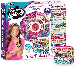 Shimmer 'n Sparkle Sparkling A-Z Fashion Bracelets Making Kit - Make 15 Unique Bracelets, Comes with Letter Beads, Charms and Metallic Thread, Great for Ages 8 and Up