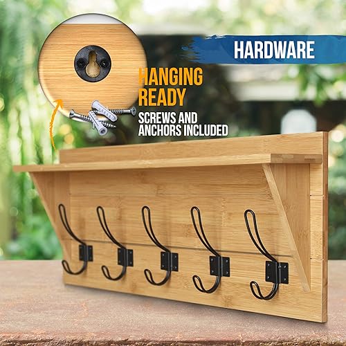 Vista 45 de HBCY Creations Estante de almacenamiento montado en la pared de 24 pulgadas, construcción de madera de pino, color negro lavado, estante