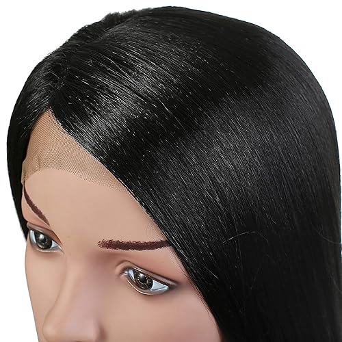 Miniatura 4 de Onedor 24 pulgadas Kanekalon Fibra recta Encaje frente peluca (negro)