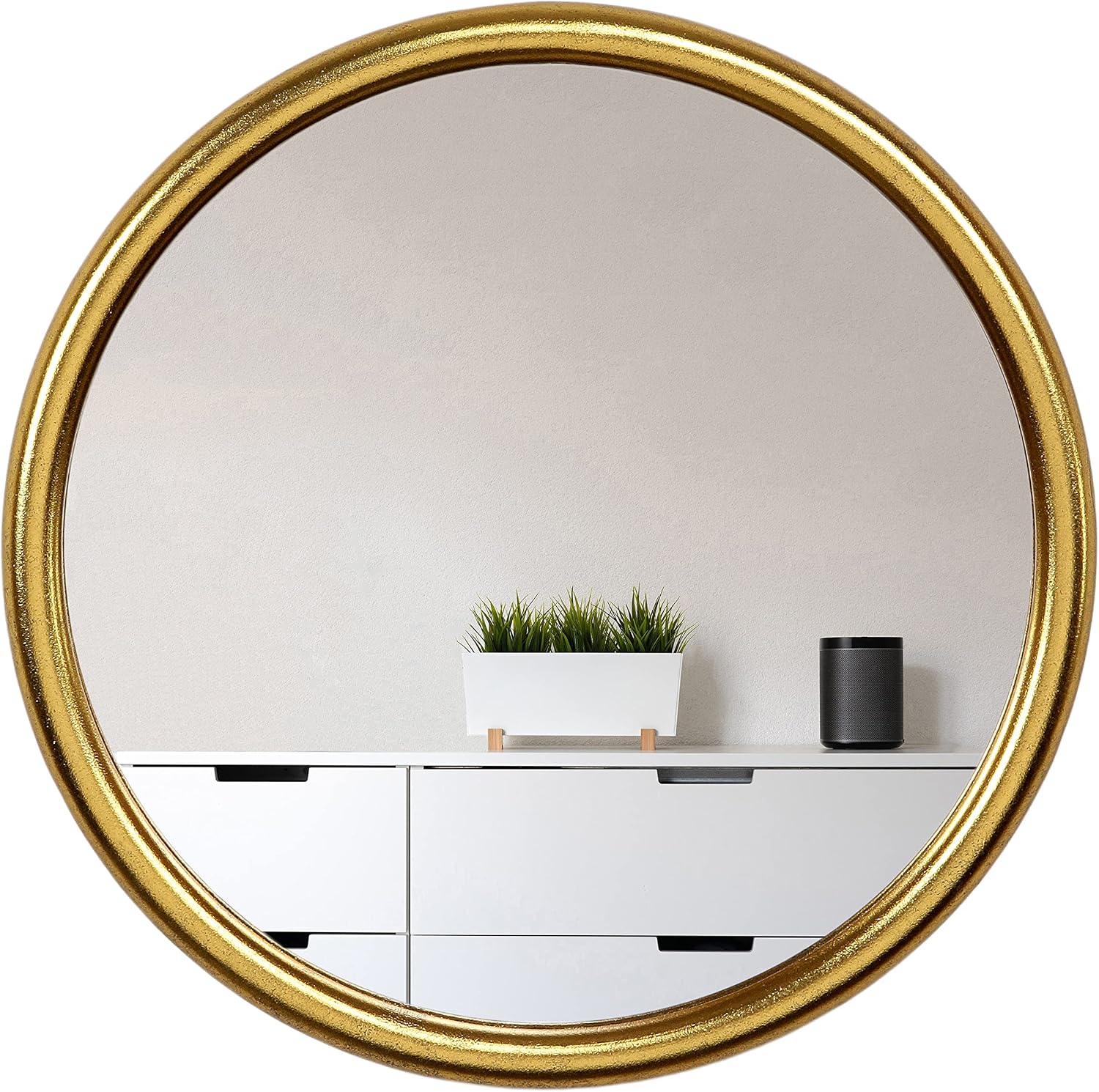 RUIDOZ Small Round Wall Mirror 12 Inch Gold Metal Frame Mirrors Wall Mount Hook Offered for Home Decor 0930RZ