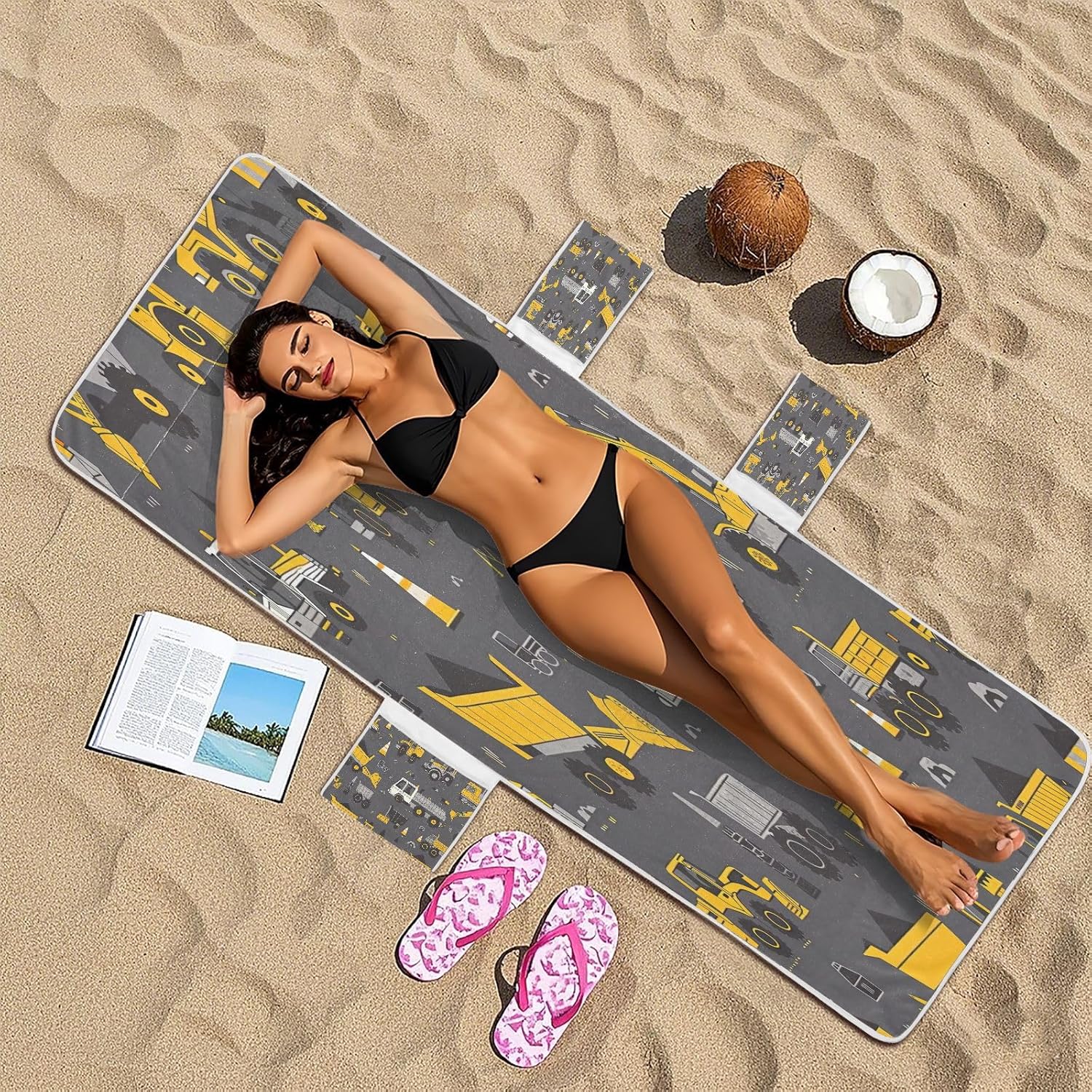 FRMG Cartoon Yellow Excavator Patio Chaise Lounge Covers Beach Chair Cover Beach Chair towel lounge chair towel cover A0900408a