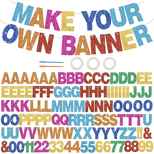 BEISHIDA 116 PCS A-Z DIY Letter Banner Kit Make Your Own Banner Including 111 Letters and Numbers 3 Rope and 2 Threading Device,Customized for Birthday Graduation Wedding Decor Glitter Colorful