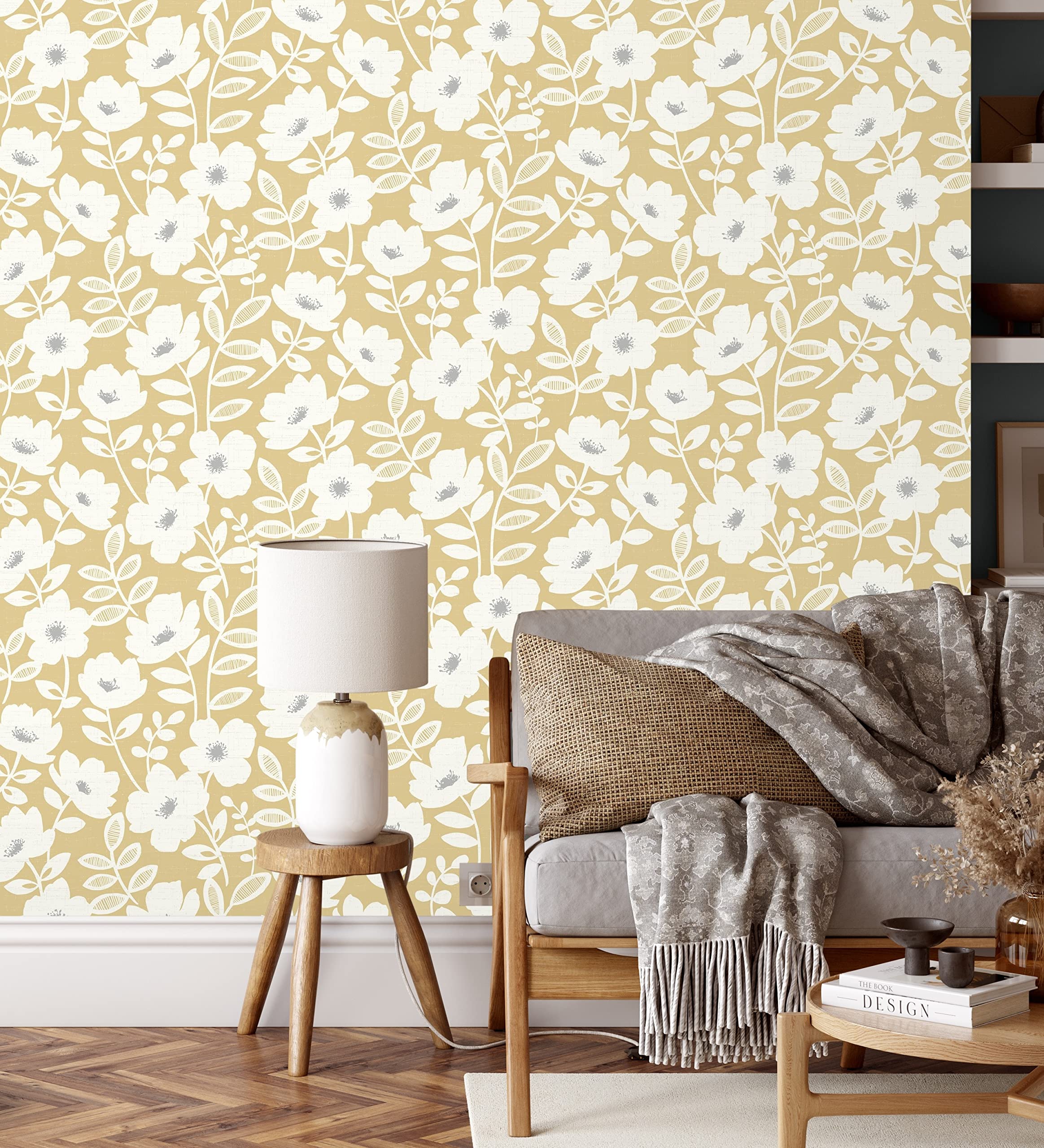 Papier peint vinyle fleurs blanches GAULAN 680944 pour mur salon 10m
