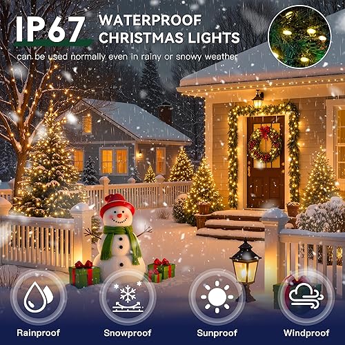 Miniatura 4 de Guirnalda de luces de Navidad, IP67 resistente al agua, 800 LED, alambre verde, luces de árbol de Navidad, luz cálida con 8 modos, 4 brillo, 3