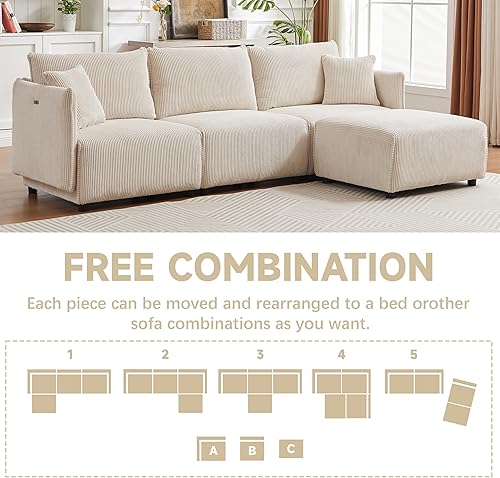 Miniatura 7 de 106" Luxurious Corduroy Sillones para Sala Sofa, para Sala Sofa with High-Density Foam, para Sala Sofas with Solid Wood Frame for Living Spaces,