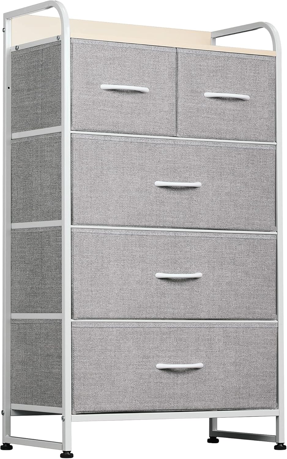 WLIVE Fabric Dresser with 4 Drawers, Storage Chest for Bedroom, Hallway, Nursery, Entryway, Closets, Tower Organizer with Sturdy Metal Frame, Wood Tabletop, Easy Pull Handle, Light Gray & White Maple : Baby