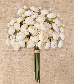 Ranunculus Artificial Flowers 18 Pcs, Faux Silk Mini Peonies Bulk Flowers for Vase, Fake Wedding Filler Flowers for DIY Bouquets, Centerpieces Arrangements Bridal Shower Decor,Cream