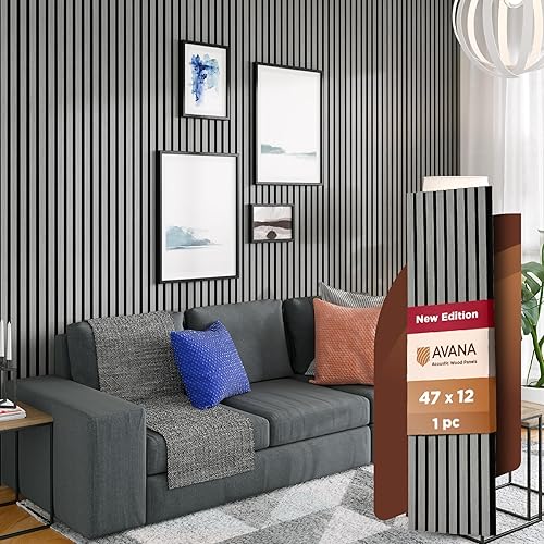 Miniatura 39 de Avana Paneles de pared de madera acústica de 94.4 x 12.6 pulgadas, 4 paneles acústicos de roble negro, 4 unidades, paneles de pared para decoración