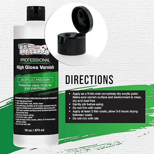 Miniatura 5 de U.S. Art Supply Barniz profesional de alto brillo, 16 onzas (pinta), medio acrílico, acabado protector permanente transparente para pinturas y obras