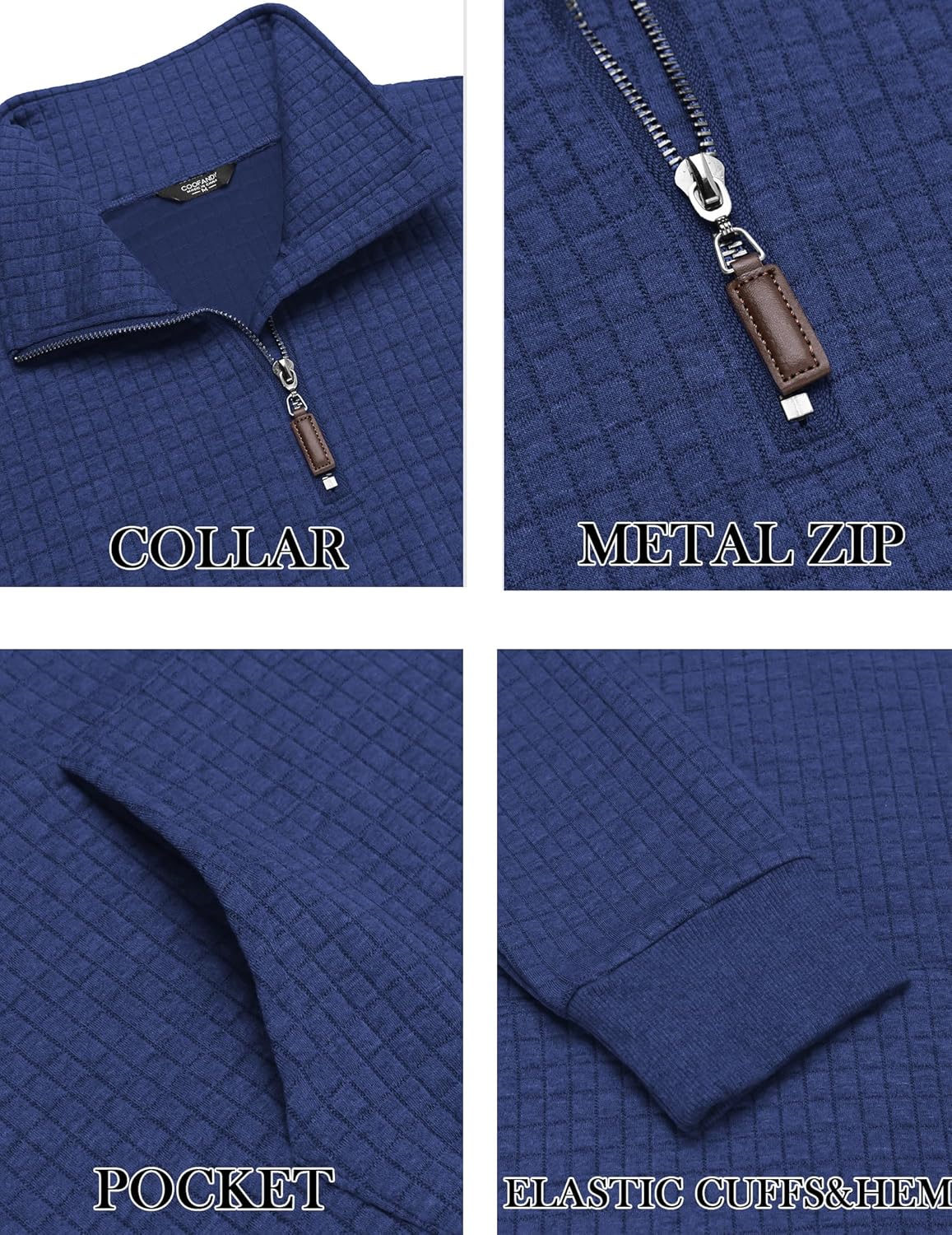 COOFANDY Mens Quarter Zip Sweatshirt Long Sleeve Casual Waffle Pullover Hoodies with Pocket