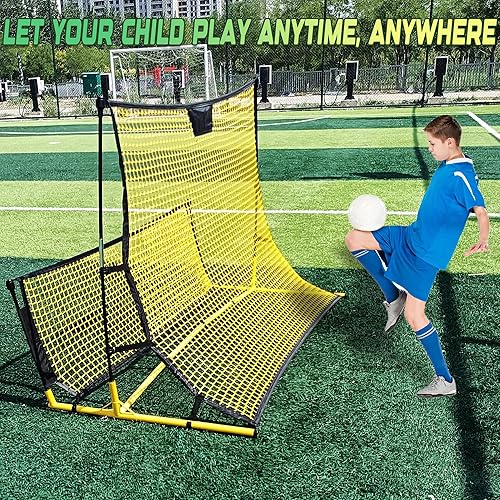 Miniatura 6 de PreGymnastic Rebotador de fútbol portátil con bolsa de transporte, rebotador de doble cara para pasar solo, recepción, práctica de atrapamiento, red