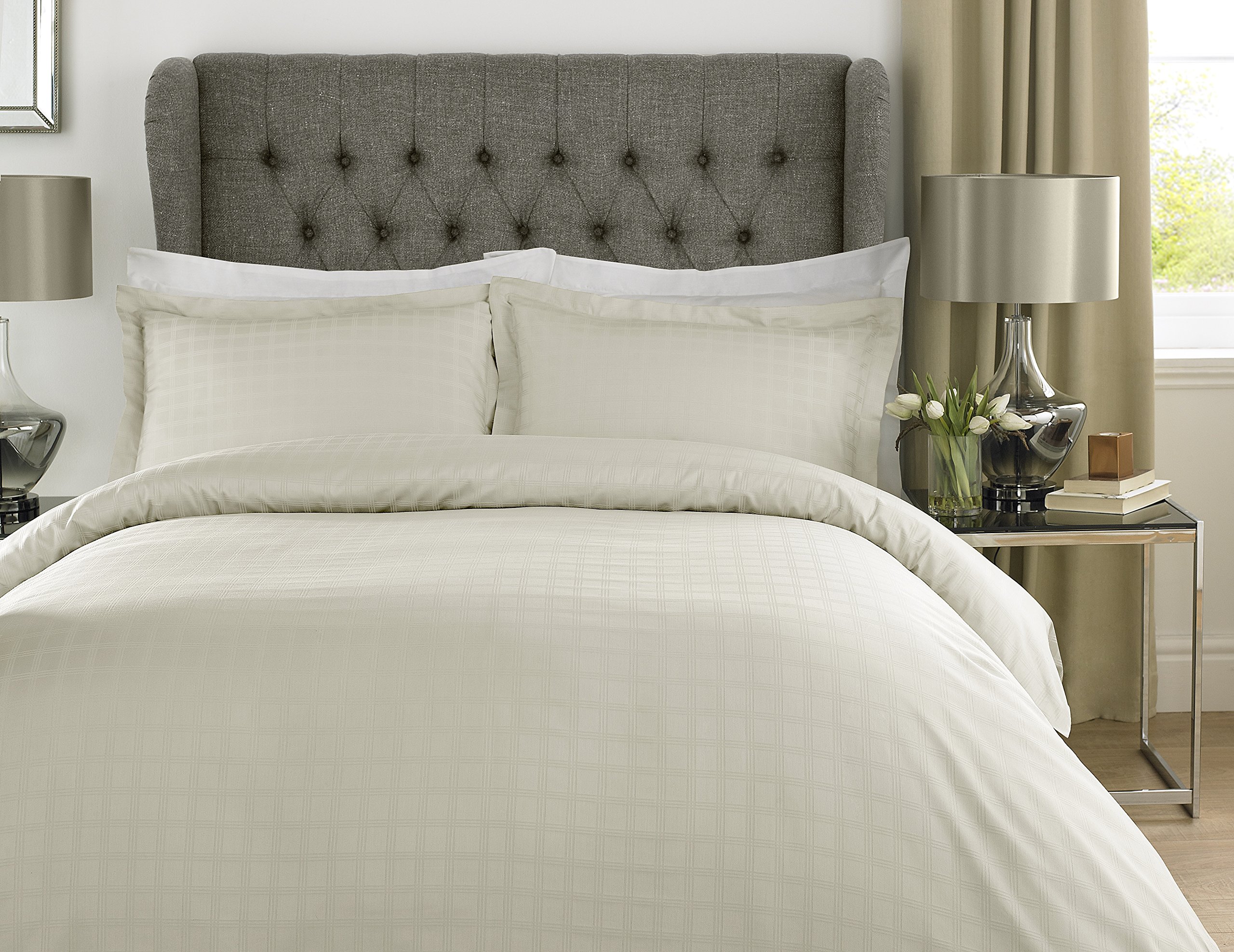 Lavish Label Luxury 400 Thread Count Duvet Cover Set (200 x 200 CM) with 2 pillowcases (50 x 75 CM), Cream, Double