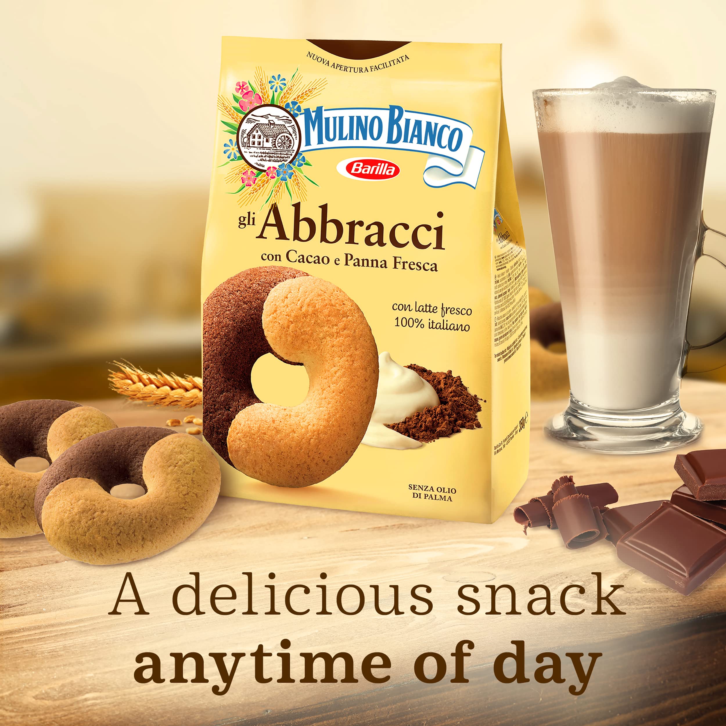 Barilla Mulino Bianco Abbracci Galletas, Chocolate y Crema, Paquete de 12 x 350 g