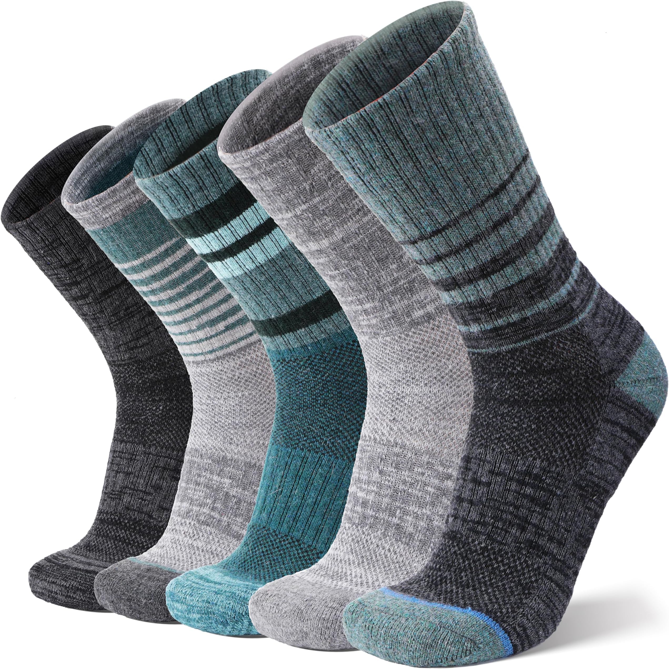Unisex Merino Wool Hiking Walking Socks for Men Thermal Warm Winter Thick Cozy Crew Socks Stocking Stuffers 5 Pairs