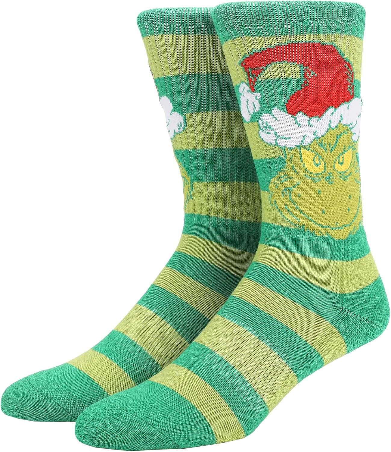 Bioworld The Grinch Grinch Wearing Red Christmas Hat Athletic Crew Socks