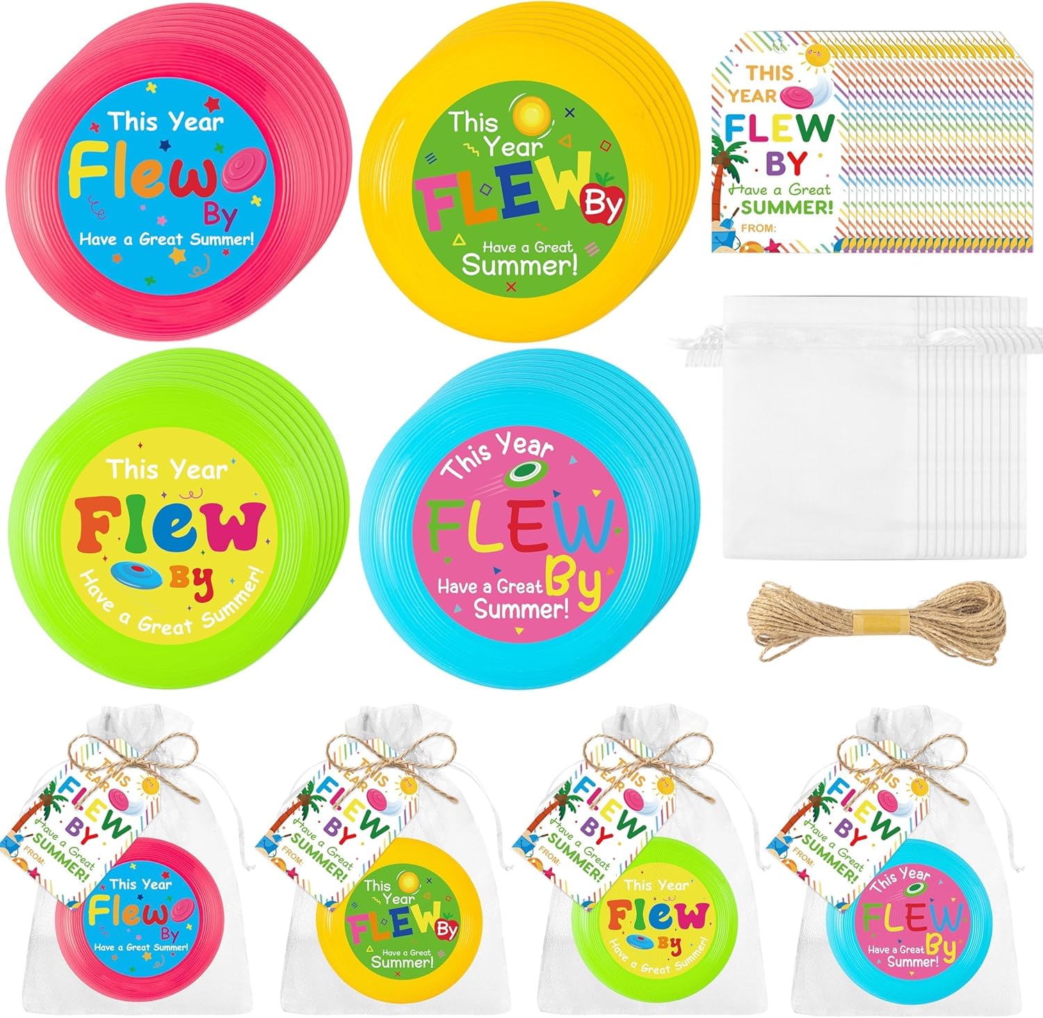 ANGOLIO End of The Year Student Gifts - 73Pcs Flying Discs Bulk Small Flying Disks Flyer with Cards for Kids, Outdoor Lawn Playing Game for Discs Students Children Teaching School Beach Summer Party