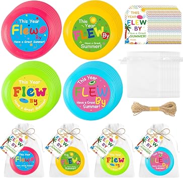 ANGOLIO End of The Year Student Gifts - 73Pcs Flying Discs Bulk Small Flying Disks Flyer with Cards for Kids, Outdoor Lawn Playing Game for Discs Students Children Teaching School Beach Summer Party