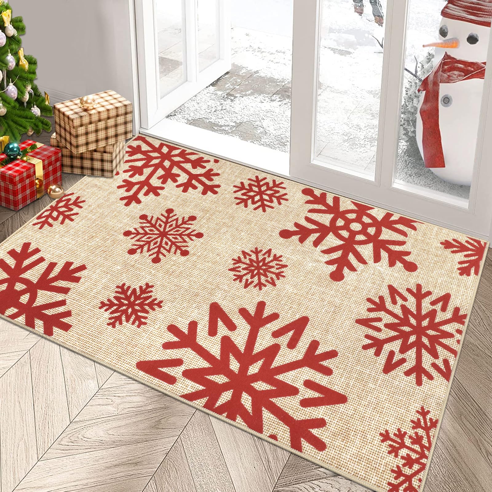 Enyhom Weihnachten Groß Schmutzfangmatte 80 x 120 cm, rutschfeste Maschinenwaschbare Schneeflocken Fußmatte Türmatte Fußabstreifer für Eingang, Haustür & Flur Dekoration